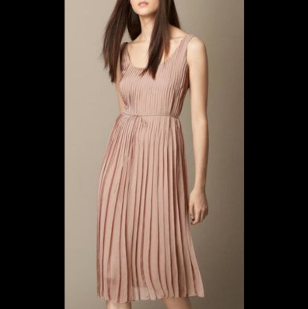 BURBERRY BRIT blush pleated silk linen dress 6 8